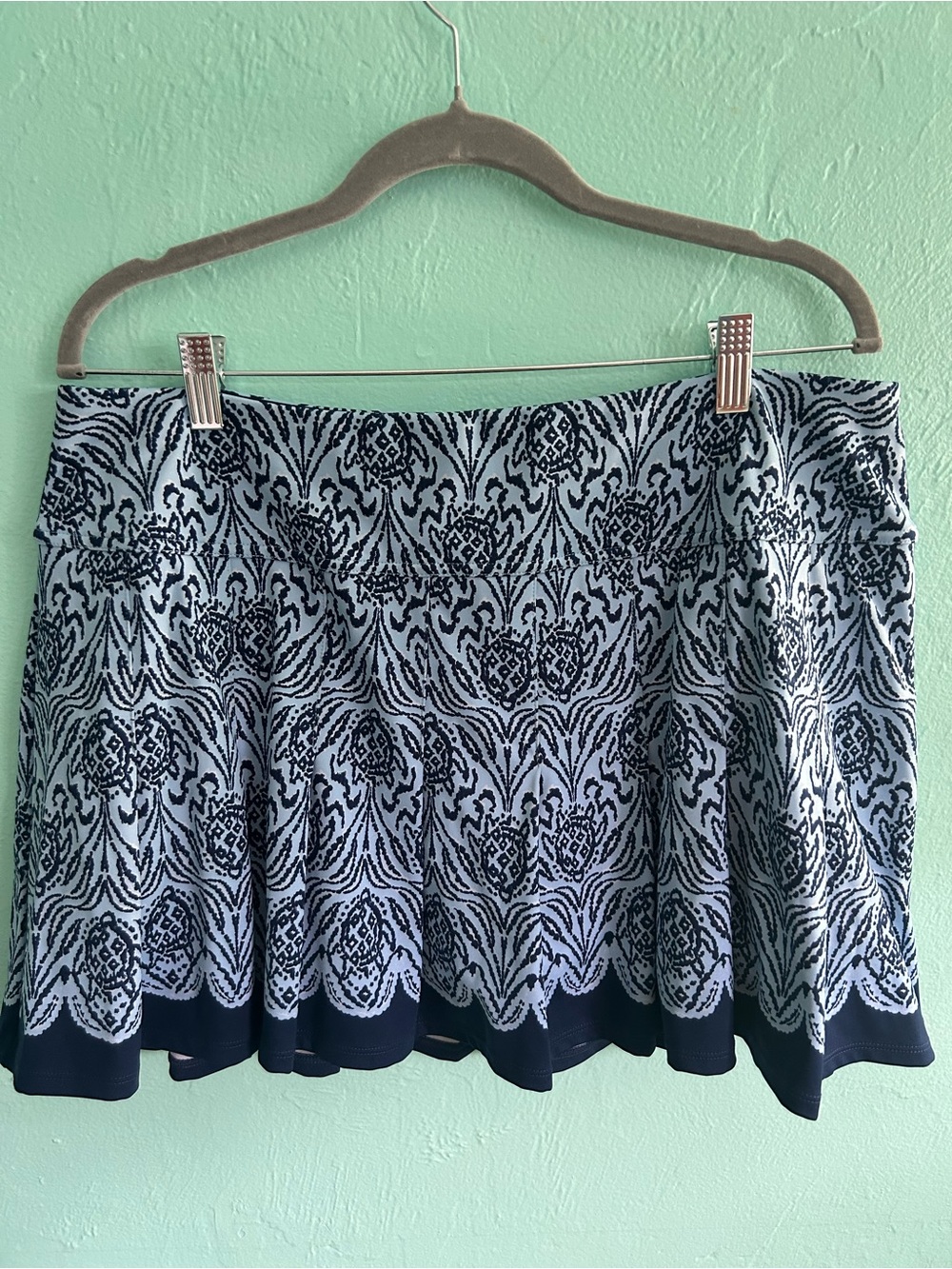 Lilly Pulitzer Navy and Light Blue Damask Skater Skirt